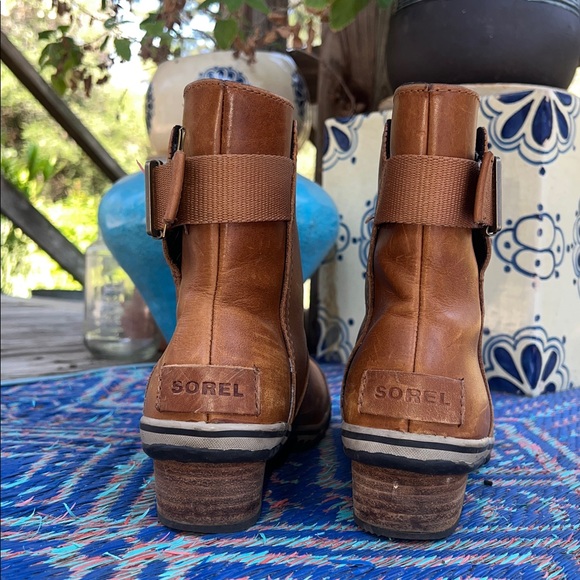 Sorel Tan Ankle Boots with Buckle Strap and Rugged Sole - Picture 2 of 8